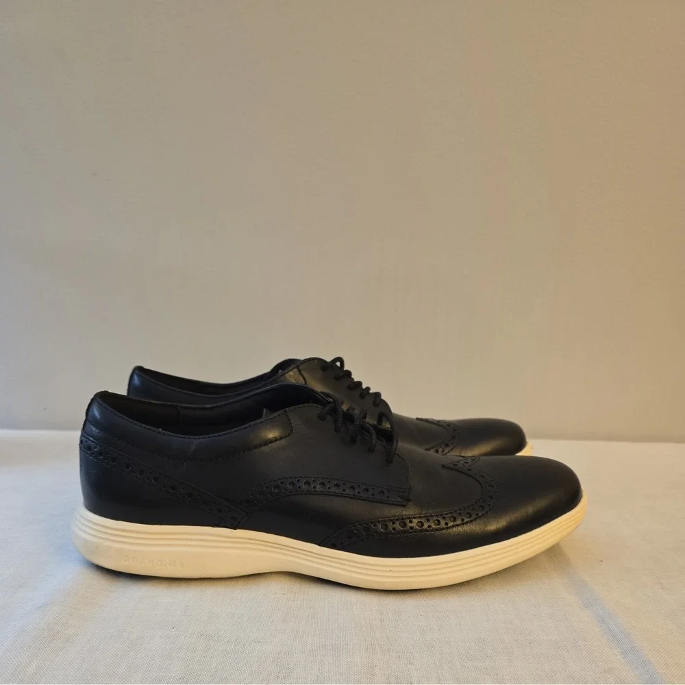 Cole Haan Men's Wingtip Black Leather Ivory Sole Oxford Shoes Grand.OS Sz 9.5 M
